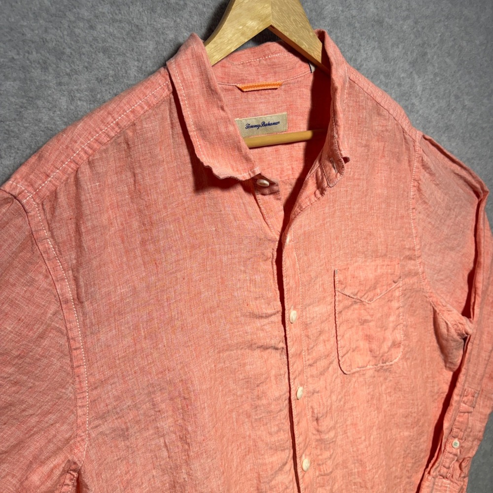 Tommy Bahama Mens XL Coral Orange 100% Linen Long Sleeve Button Down Shirt - Picture 8 of 9